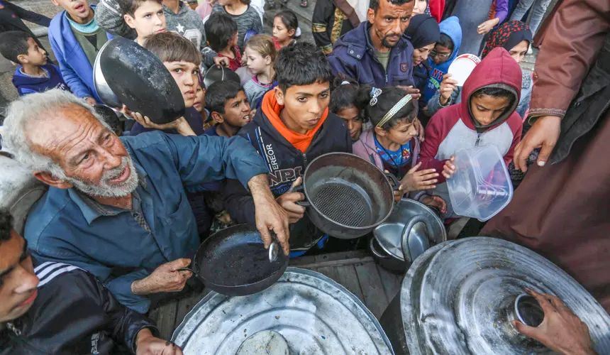 Families queuing for emergency food